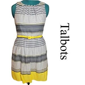 Talbots Striped Sleeveless Dress Size 8 with Yellow Belt, Casual Summer Dress